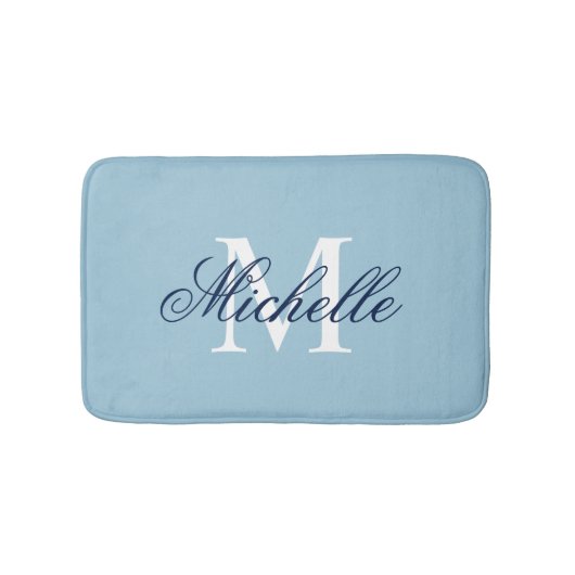 Tapis de bain monogrammé bleu clair | décoration d (Devant)