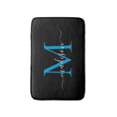 Tapis De Bain Monogramme bleu océan noir moderne élégant (Devant (Vertical))