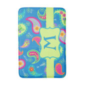 Tapis De Bain Monogramme bleu turquoise Paisley Motif moderne (Devant (Vertical))