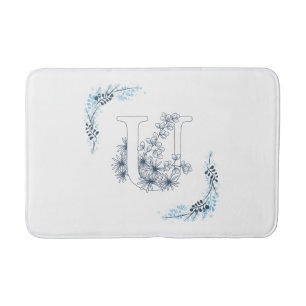 Tapis De Bain Monogramme bleu "U" initial Floral calme