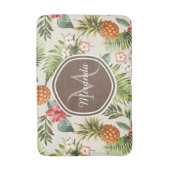 Tapis De Bain Monogramme Brown floral d'ananas tropical exotique (Devant (Vertical))