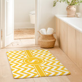 Tapis De Bain Monogramme Chevron Jaune Et Blanc