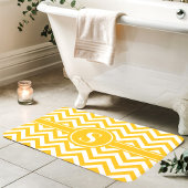 Tapis De Bain Monogramme Chevron Jaune Et Blanc