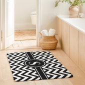 Tapis De Bain Monogramme Chevron Noir Et Blanc