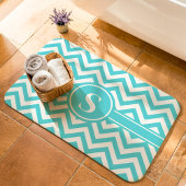 Tapis De Bain Monogramme Chevron Turquoise Et Blanc