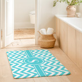 Tapis De Bain Monogramme Chevron Turquoise Et Blanc