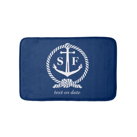 Tapis De Bain Monogramme classique Ancre bleu marine Bateau de p (Devant)