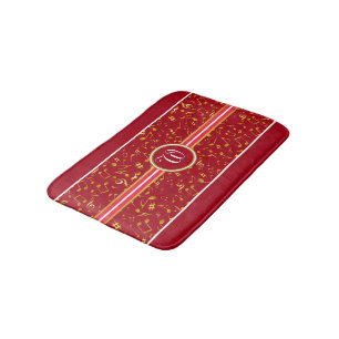 Tapis De Bain Monogramme classique avec Gold Music Notes sur RED