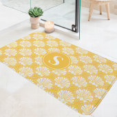 Tapis De Bain Monogramme côtier de coquillages jaunes et blancs
