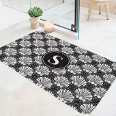 Tapis De Bain Monogramme côtier de coquillages noirs et blancs