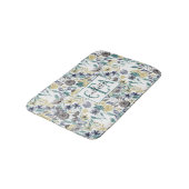 Tapis De Bain Monogramme d'aquarelle florale gris moderne (Angle)