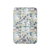 Tapis De Bain Monogramme d'aquarelle florale gris moderne (Devant (Vertical))