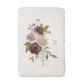 Tapis De Bain Monogramme d'aquarelle florale rose-bourgogne mode (Devant (Vertical))