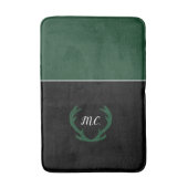 Tapis De Bain Monogramme de Antlers de Cerfs Noirs Vert (Devant (Vertical))