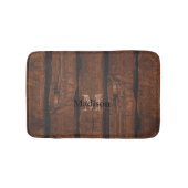 Tapis De Bain Monogramme de bois ancien brun foncé rustique (Devant)