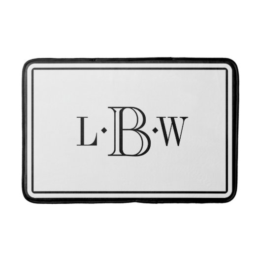 Tapis De Bain Monogramme de bordure noire classique (Devant)