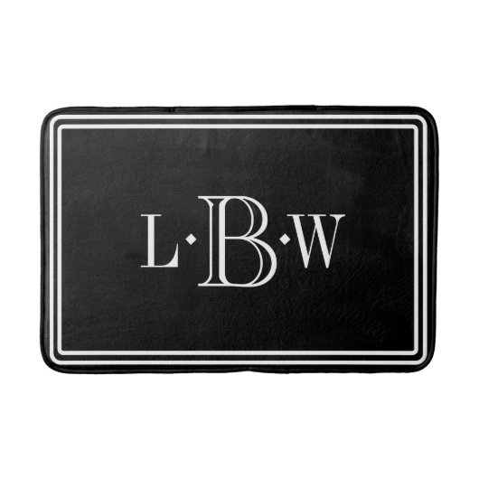 Tapis De Bain Monogramme de bordure noire et blanche classique (Devant)
