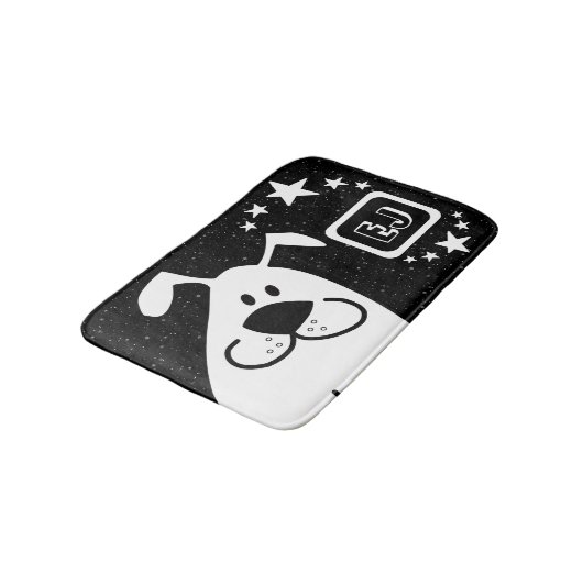 Tapis De Bain Monogramme de chien de caricature mignon (Angle)