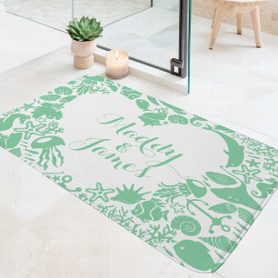 Tapis De Bain Monogramme de cœur de couples de créatures de la m