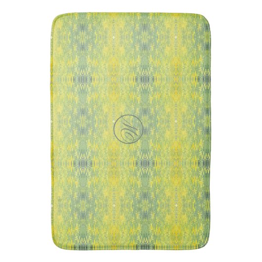 Tapis De Bain Monogramme de conception abstraite jaune et vert (devant Vertical)