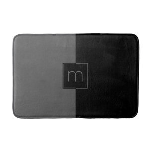 Tapis De Bain Monogramme de conception géométrique gris et noir