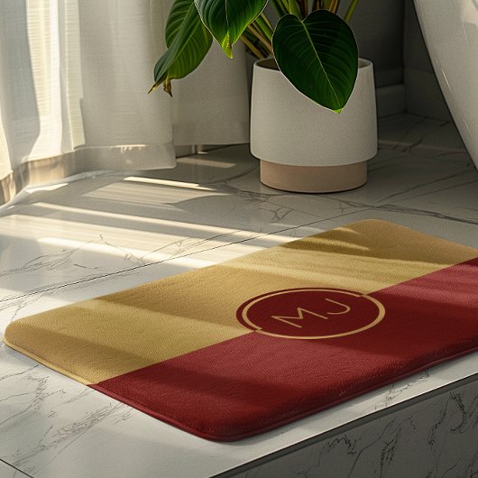 Tapis De Bain Monogramme de conception géométrique rouge or