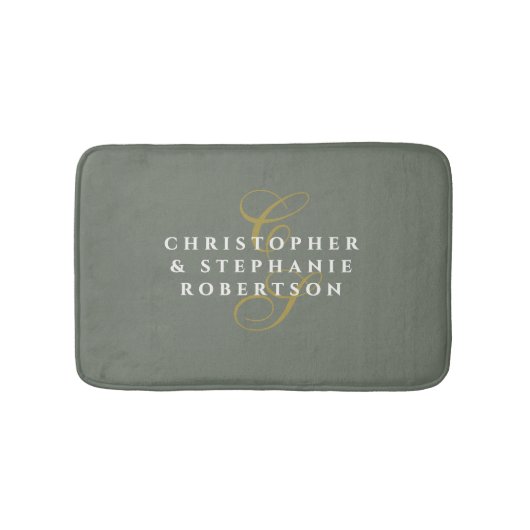 Tapis De Bain Monogramme de couple gris olive or blanc minimalis (Devant)