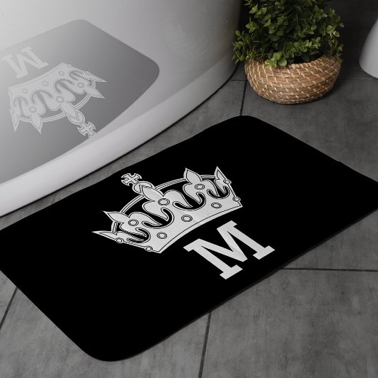 Tapis De Bain Monogramme de couronne blanche personnalisé