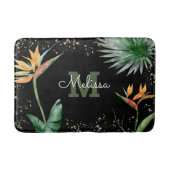 Tapis De Bain Monogramme de feuillage floral tropical Noir (Devant)