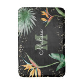 Tapis De Bain Monogramme de feuillage floral tropical Noir (Devant (Vertical))