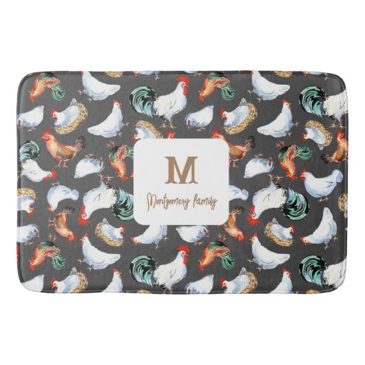 Tapis De Bain Monogramme de la ferme de la famille du poulet (Devant)