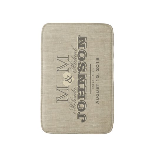 Tapis De Bain Monogramme de lin rustique (Devant (Vertical))