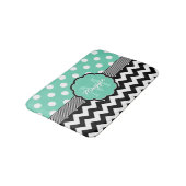 Tapis De Bain Monogramme de menthe Pois noire Chevron (Angle)