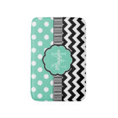 Tapis De Bain Monogramme de menthe Pois noire Chevron (Devant (Vertical))