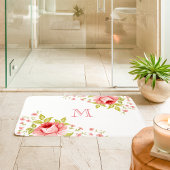 Tapis De Bain Monogramme de motif d'angle de roses roses de camp