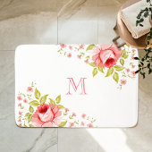 Tapis De Bain Monogramme de motif d'angle de roses roses de camp