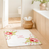 Tapis De Bain Monogramme de motif d'angle de roses roses de camp