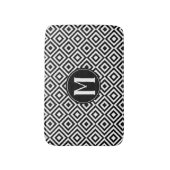 Tapis De Bain Monogramme de Motif de diamant géométrique noir et (Devant (Vertical))