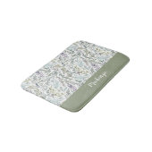 Tapis De Bain Monogramme de nom à l'aquarelle botanique bleu ver (Angle)