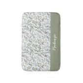 Tapis De Bain Monogramme de nom à l'aquarelle botanique bleu ver (Devant (Vertical))