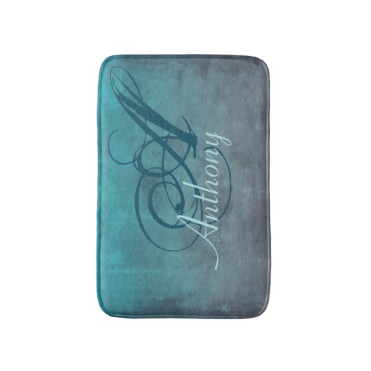 Tapis De Bain Monogramme de nom Abstrait gris Turquoise (Devant (Vertical))