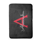 Tapis De Bain Monogramme de nom de fille de script noir rouge (Devant (Vertical))
