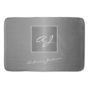 Tapis De Bain monogramme de nom de script moderne métallisé arge