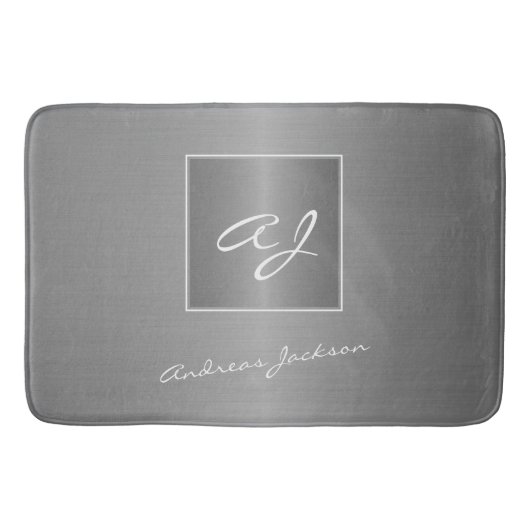 Tapis De Bain monogramme de nom de script moderne métallisé arge (Devant)