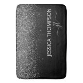 Tapis De Bain Monogramme de nom de script simple pailleté noir m (devant Vertical)