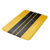 Tapis De Bain monogramme de nom moderne noir et jaune (Angle)