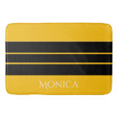 Tapis De Bain monogramme de nom moderne noir et jaune (Devant)