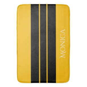 Tapis De Bain monogramme de nom moderne noir et jaune