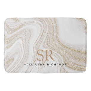 Tapis De Bain Monogramme de parties scintillant d'or en marbre b