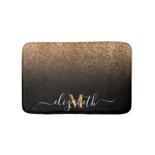 Tapis De Bain Monogramme de Parties scintillant noire et dorée